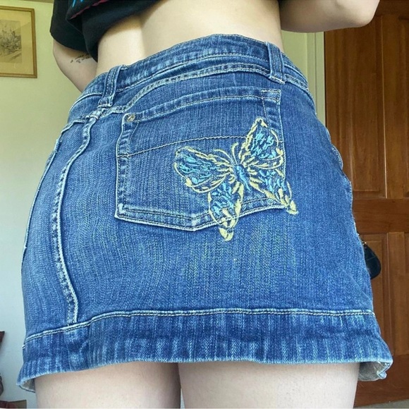 No Boundaries Dresses & Skirts - Vintage Y2K Denim Micro Mini Skirt with Butterfly Embroidery No Boundaries Fairy